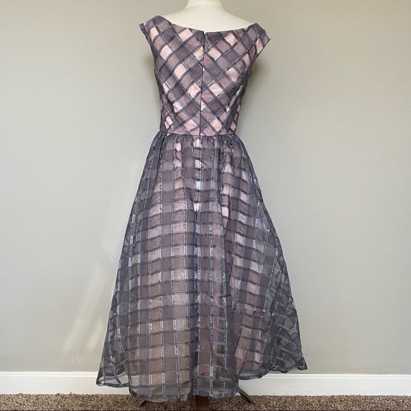 Asos Little Mistress Gray and Pink Windowpane Midi Dress, size 4 - Picture 9 of 14